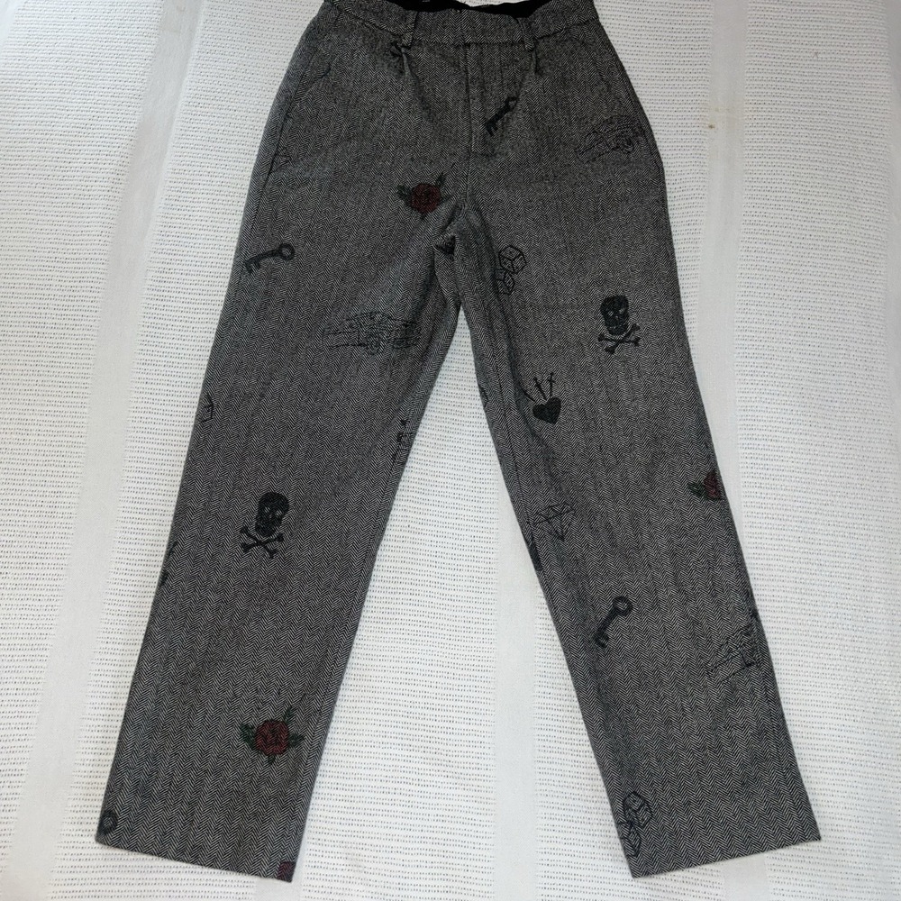 Teddy Fresh Grey Herringbone Wool Blend Pants 26/28 Punk Steampunk Doodle